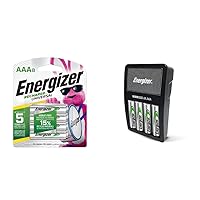 Energizer Rechargeable AAA Batteries and Rechargeable AA and AAA Battery Charger with 4 AA NiMH Rechargeable Batteries Kit, 12 Count