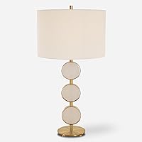 MY SWANKY HOME Brass Gold White Alabaster Stone Circles Table Lamp 29 in Rings Discs Geometric