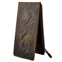 Men's, Brown-Dragon-Print, Real Leather, Long Wallet (w/cell zip-up): FSO Leather