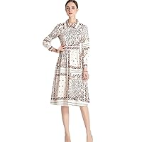 Spring Midi Shirt Dress Women Long Sleeve Floral Print Casual Vintage Vestidos A-Line Holiday Robes