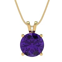 3.05 ct Brilliant Round Cut Natural Amethyst Solitaire Pendant Necklace With 18