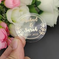 50PCS Real Shiny Gold Foil Customized Your Names and Date Wedding Invitations Seals Candy Favors Gift Boxes Label Sticker (A)