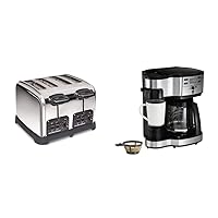 Hamilton Beach 24782 Retro Toaster with Wide Slots & 2-Way 12 Cup Programmable Drip Coffee Maker & Single Serve Machine, Glass Carafe, Auto Pause and Pour, Black
