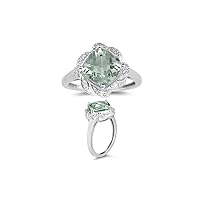 0.09 Ct Diamond & 2.30-2.89 Cts AAA Green Amethyst Ring in 14K White Gold