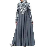 IBAKOM Abaya Dress for Women Muslim Clothes Islamic Eid Ramadan Dresses Arabian Turkish Jalabiya Middle East Ethnic Jilbab