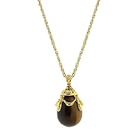 1928 Jewelry Semi Precious Tiger's Eye Gemstone Egg Pendant Necklace For Women, 30 Inch