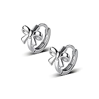Reffeer Solid 925 Sterling Silver Small Bow Hoop Earrings Huggie for Women Teen Girls Bowknot Huggie Earrings