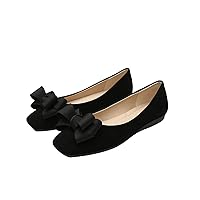 Women's Velvet Bow Slip-On Elegant Flat Loafers Fashion Square Toe Soft Comfort Dress Evening Shoes for Party Prom