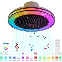 KZT RGB Silent Ceiling Fan Lights with Remote Control and Music Bluetooth Speaker LED Quiet Fan Ceiling Lamp Dimmable Mute Ceiling Fan Chandelier for Bedrooms Living Room Children's Room Fan Lighting