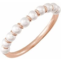 14k Rose Gold Cultured Freshwater Pearl Polished Fashion Ring Jewelry Gifts for Women - Ring Size Options: 5 6 7 8