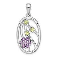 925 Sterling Silver Rhodium Plated Amethyst and Peridot Flower Pendant Necklace Measures 34.4x16.9mm Wide 4.8mm Thick Jewelry Gifts for Women
