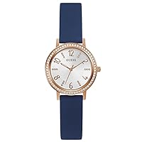 GUESS Ladies 32mm Watch - Blue Strap White Dial Rose Gold Tone Case