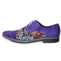 Modello Bagliore - Handmade Italian Mens Color Purple Oxfords Dress Shoes - Cowhide Suede - Lace-Up