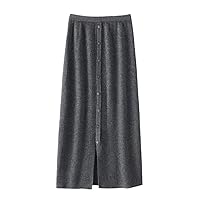 Women's 100% Cashmere Skirt Solid Color Knitting Slim High Waist Long Cashmere Skirt