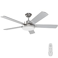 52 Inch Modern Brushed Nickel Ceiling Fan with Light and Remote Control, Dimmable and Adjustable Color Temperature