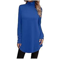 Womens Tunic Tops to Wear with Leggings Long Sleeve Turtle Neck Floral Print Button Pullover Shirt Flowy Fall Blouses