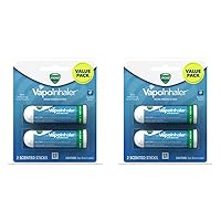 Vicks VapoInhaler, On-The-Go Portable Nasal Inhaler, Non-Medicated, with Refreshing Vapors, Menthol Scent, 2 Scented Sticks (Pack of 2)