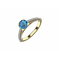 0.80 CTW Natural Natural Blue Topaz Ring Stone Size 5.5MM In 14k Solid Gold Diamond Size 1.2MM Diamond Weight 0.55 CTW