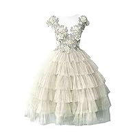 Women's Appliques Ruffle Tulle Short Prom Dress Homecoming Party Dresses Knee Length