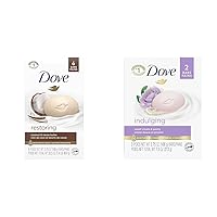 Dove Beauty Bar For Softer Skin Coconut Milk More Moisturizing Than Bar Soap, 3.75 Ounce - 6 Count & Beauty Bar Gentle Skin Cleanser Moisturizing for Gentle Soft Skin Care Indulging Sweet Cream