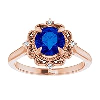 925 Sterling Silver 3 CT Round Blue Sapphire Ring Engagement Ring Filigree Sapphire Rings Gemstone Ring Anniversary Promise Ring Jewelry