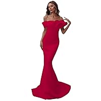Women's Satin Mermaid Prom Dresses One Shoulder Ruffles Evening Gowns