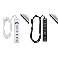 GE 6-Outlet Surge Protector, 10 Ft Extension Cord, Power Strip, 800 Joules, Flat Plug & 6-Outlet Surge Protector, 6 Ft Extension Cord, Power Strip, 800 Joules