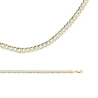 Solid 14k Yellow White Gold Necklace Cuban Chain Pave Curb Diamond Cut Link Two Tone, 5.9 mm - 20, 22, 24, 26 inch