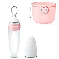 Baby Formula Dispenser and Food Feeder,Portable Milk Powder Dispenser Container and Silicone Squeeze Spoon Feeder for Infant Food Dispensing and Feeding