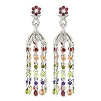 Spectacular Tassel/Chandelier Earrings w/Multicolor CZs
