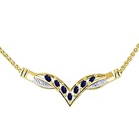 Stunning Classic Designer Necklace with Marquise Shape Gemstone & Genuine Sparkling Diamonds in 14K Yellow Gold Silver .925 - With Adjustible Chain
