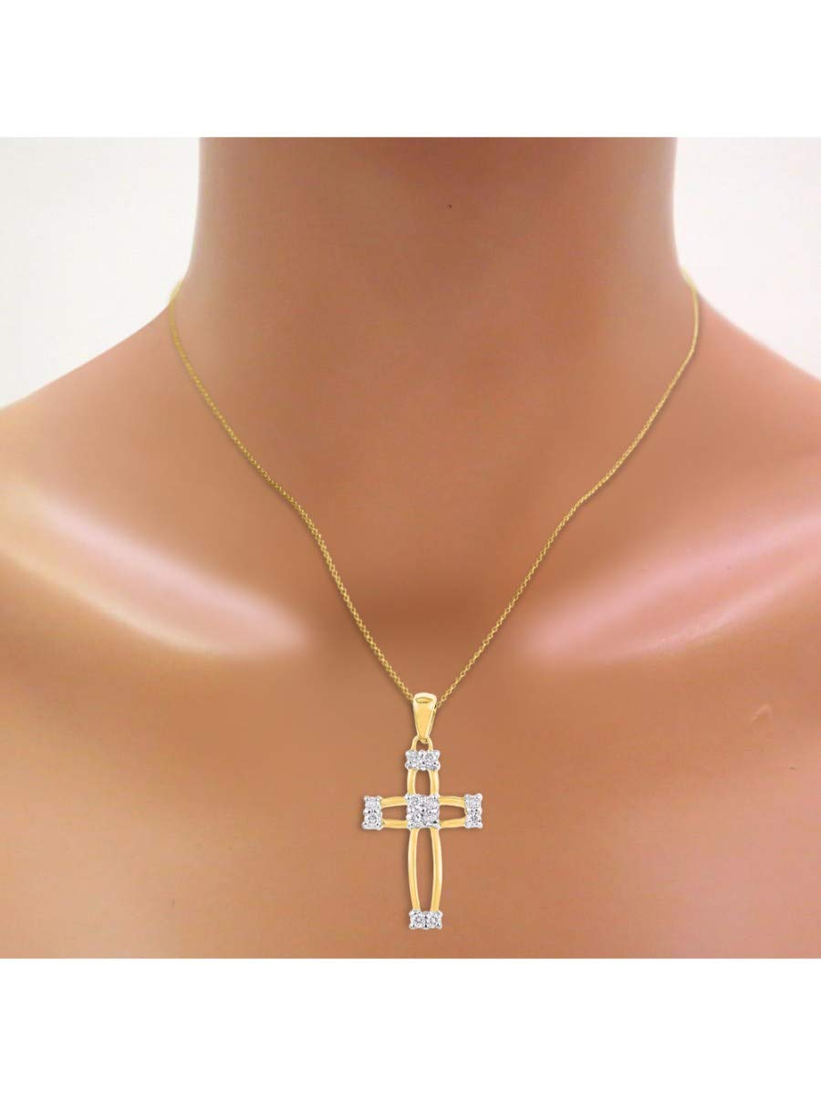 Rylos 1/4 CTTW Diamond Cross Necklace in 14K Yellow Gold or 14K White Gold with 18