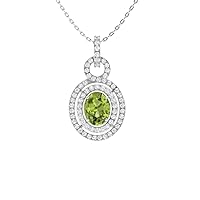 Diamondere Natural and Certified Oval Cut Gemstone and Diamond Double Halo Necklace in 14k Solid Gold | 2.32 Carat Pendant with Chain