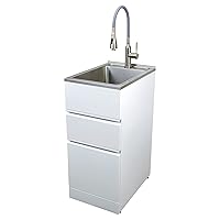 Transolid TC2D-1522-W All-in-One 15.5 in. x 22.4 in. x 34.9 in. Metal Drop-In Laundry/Utility Sink and Cabinet in Gloss White