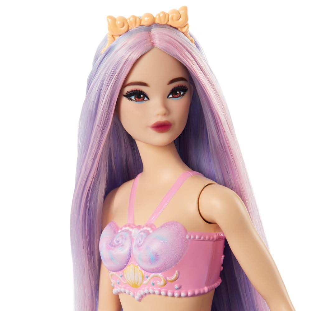 Barbie Mermaid Dolls with Fantasy Hair and Headband Accessories, Mermaid Toys with Shell-Inspired Bodices and Colorful Tails