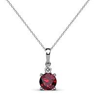 Round Ruby & Diamond 1 ctw Womens Two Stone Pendant Necklace 18 Inches 14K White Gold Chain