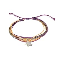 Silver Metal Star Charm Dangle Multicolored Multi Strand String Waterproof Adjustable Pull Tie Bracelet - Unisex Handmade Jewelry Boho Accessories