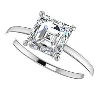 10K Solid White Gold Handmade Engagement Ring 1.0 CT Asscher Cut Moissanite Diamond Solitaire Wedding/Bridal Ring for Womens/Her Propose Rings