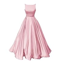 Prom Dresses Long Satin A-Line Formal Dress for Women with Pockets Pink Size 8
