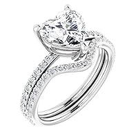 10K Solid White Gold Handmade Engagement Rings 1 CT Heart Cut Moissanite Diamond Solitaire Wedding/Bridal Ring Set for Wife/Her Promise Ring