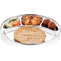 Stainless Steel Round Divided Dinner Plate 4 sections- 12 Inches Set of 2, Indian Thali Plate