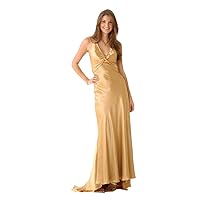 Clarisse Silk Halter Prom Dress 9119, Gold, 8