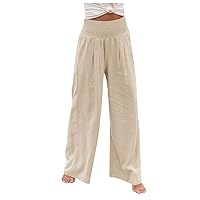 Women's Wide Leg Pants 2024 Trendy Palazzo Pants High Waist Linen Lounge Pant Casual Boho Loose Trousers with Pocket