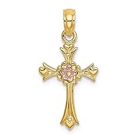 Cross with (pink) flower Center Charm 14 kt Two Tone Gold