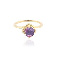 Guntaas Gems Beuatiful Girls Jewelry Round Shape Mohave Copper Purple Turquoise Ring Brass Gold Plated Prong Setting Gemstone Ring