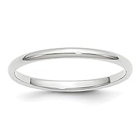Jewels By Lux Solid Platinum 2mm Half Round Wedding Ring Band Available in Sizes 5 to 7 (Band Width: 2 mm)