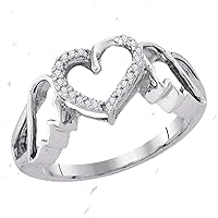 Sterling Silver Womens Round Diamond Winged Heart Ring 1/20 Cttw