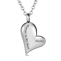 misyou Cremation Urn Necklaces for Ashes Urn Jewelry, Forever in My Heart Carved Locket Stainless Steel Keepsake Waterproof Memorial Pendant for Mom & Dad with Filling Kit (Mama)