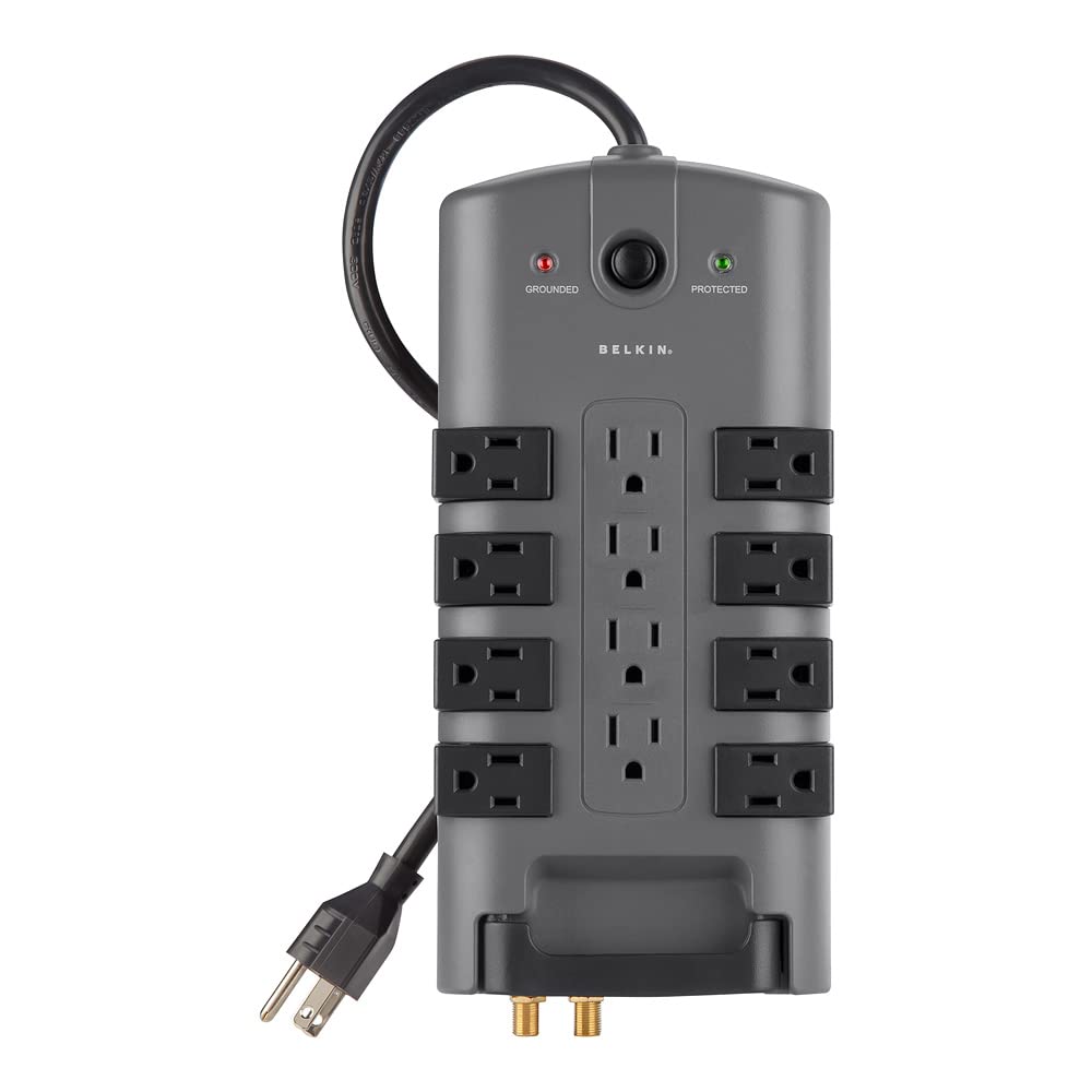Belkin Surge Protector w/ 8 Rotating & 4 Standard Outlets (Pack of 5) - 8ft Sturdy Extension Cord with Flat Pivot Plug for Home, Office, Travel, & Desktop - Lifetime Warranty Power Strip - 4320 Joules
