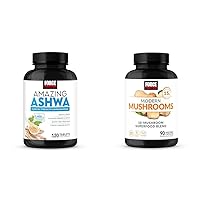 Ashwagandha & Mushroom Supplements, Amazing Ashwa 120 Tablets & Modern Mushrooms 90 Capsules